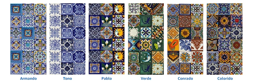 Moroccan ceramic tiles 8x8 inch, 12 tiles in Coloured Patchwork