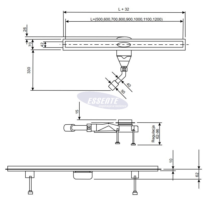 Odpływ liniowy SLIM czarny 60 cm do zabudowy pod płytkę PL