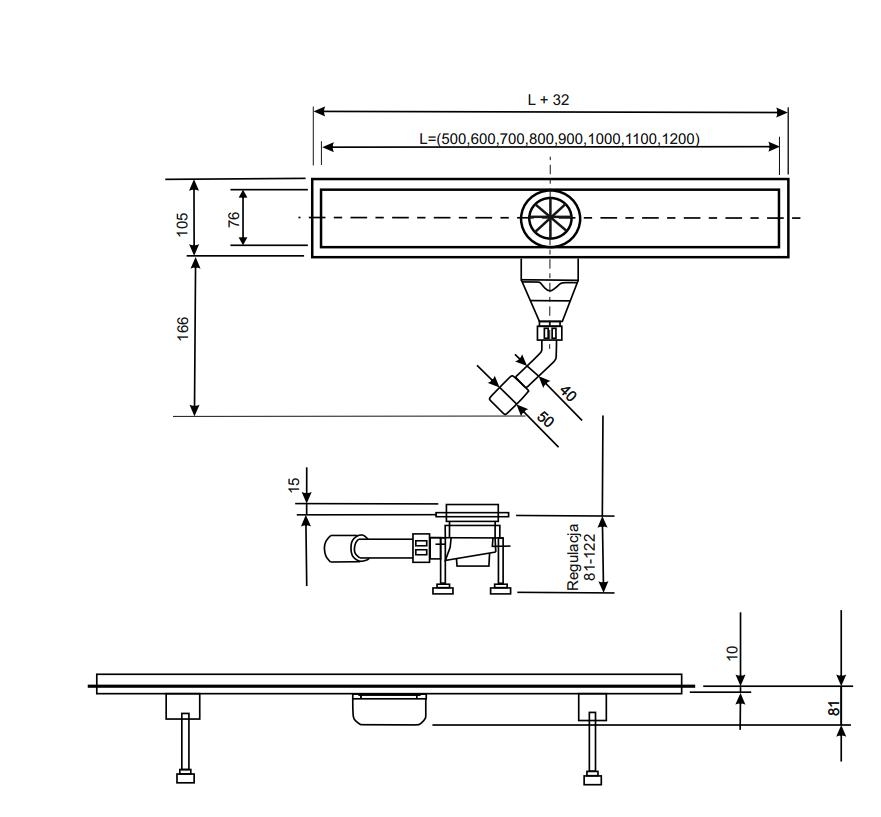 Odpływ liniowy 90 cm syfon McAlpine prysznic stal nierdzewna złoty PL