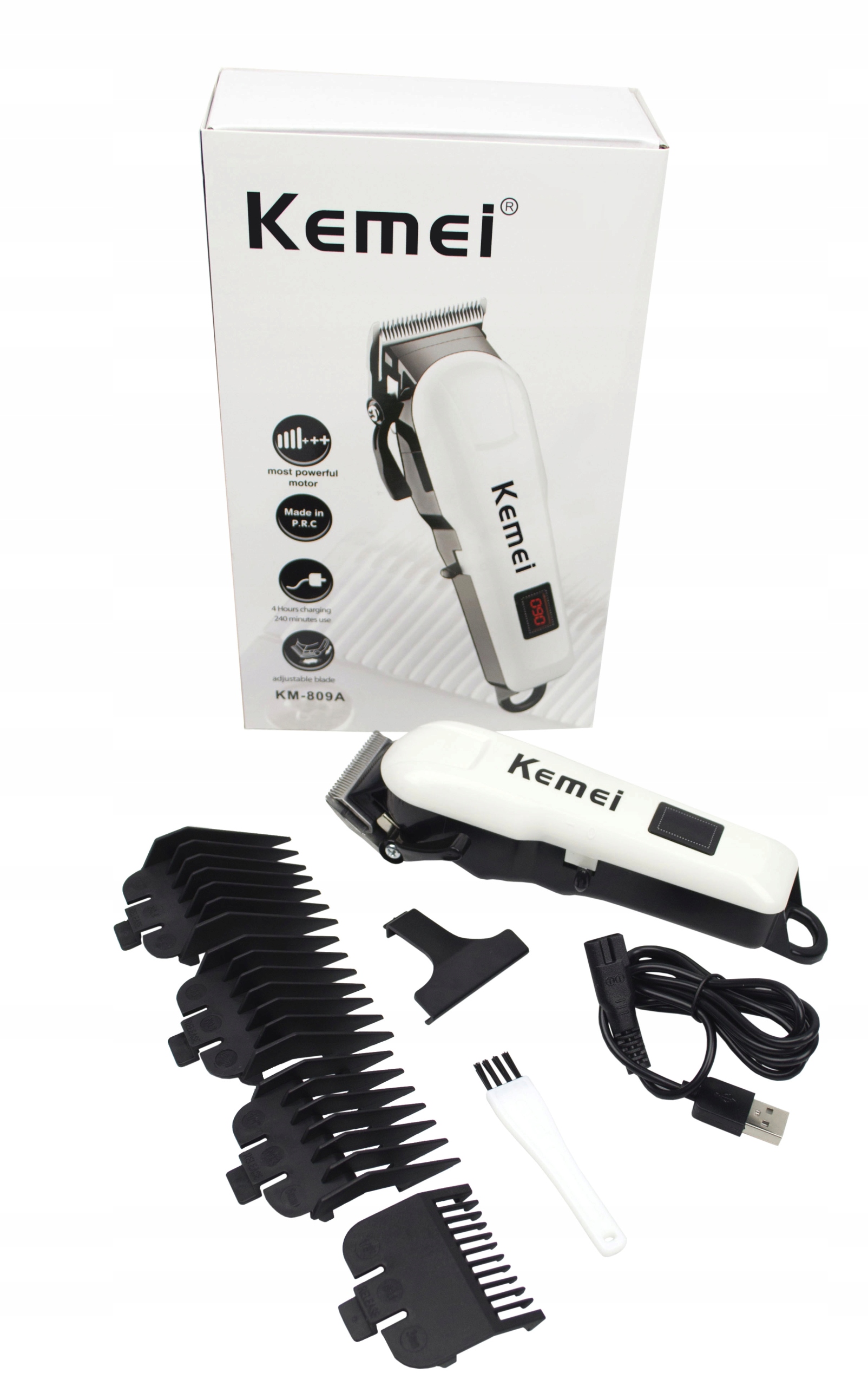KM-809A KEMEI BEZPRZEWODOWA MASZYNKA DO STRZYŻENIA WŁOSÓW GOLARKA LCD USB