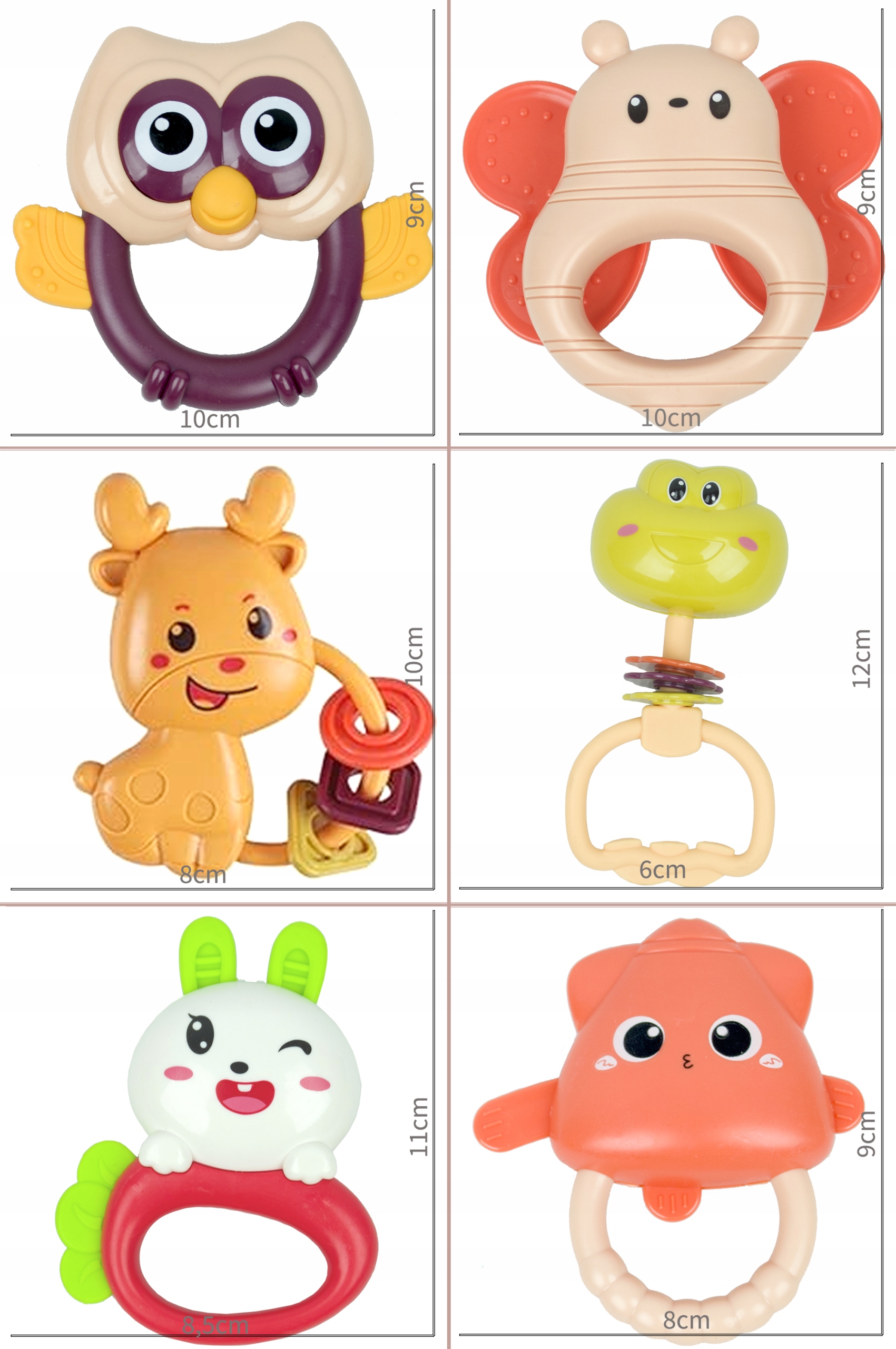 GRZECHOTKI I GRYZAKI ZWIERZĄTKA ZESTAW DLA NIEMOWLĄT 12 SZTUK W PUDEŁKU