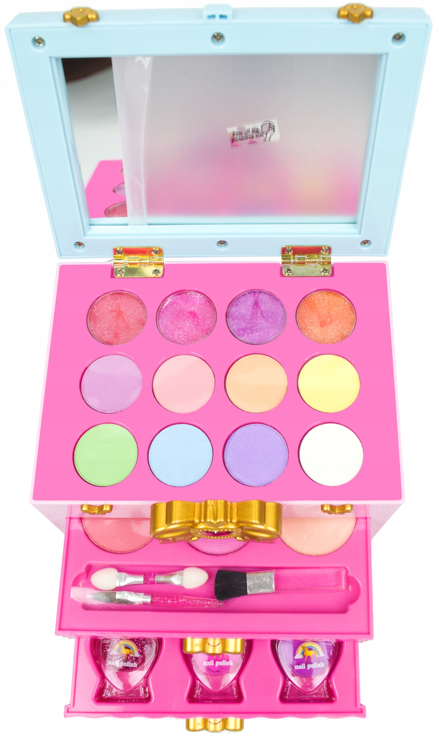 KUFEREK Z KOSMETYKAMI DO MAKIJAŻU CIENIE LAKIERY LUSTERKO