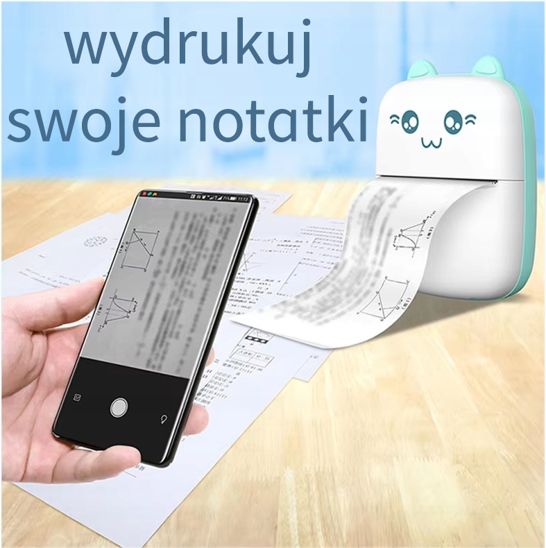 MINI DRUKARKA KOTEK DO ZDJĘĆ TERMICZNA KIESZONKOWA BEZPRZEWODOWA USB ROLKA