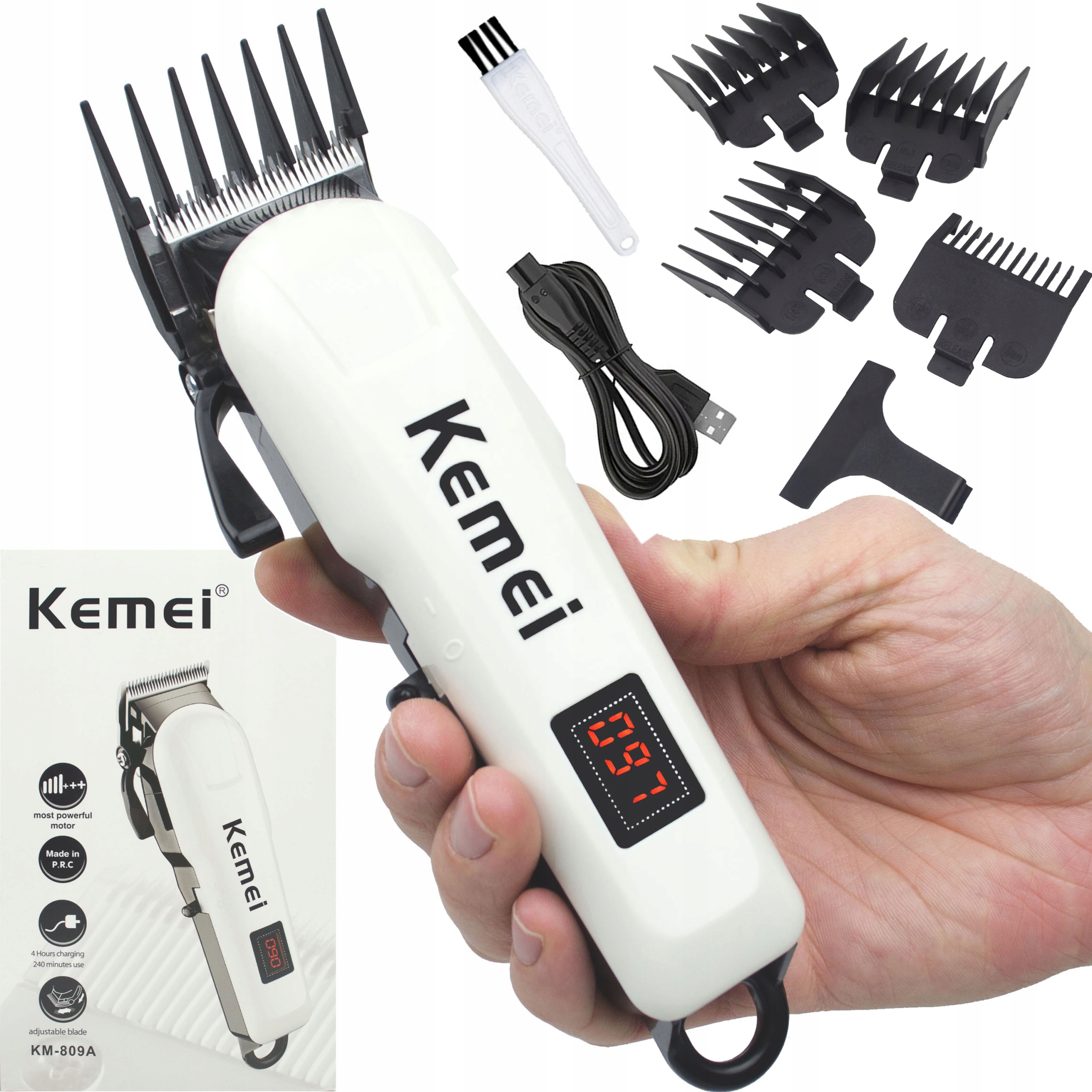KM-809A KEMEI BEZPRZEWODOWA MASZYNKA DO STRZYŻENIA WŁOSÓW GOLARKA LCD USB
