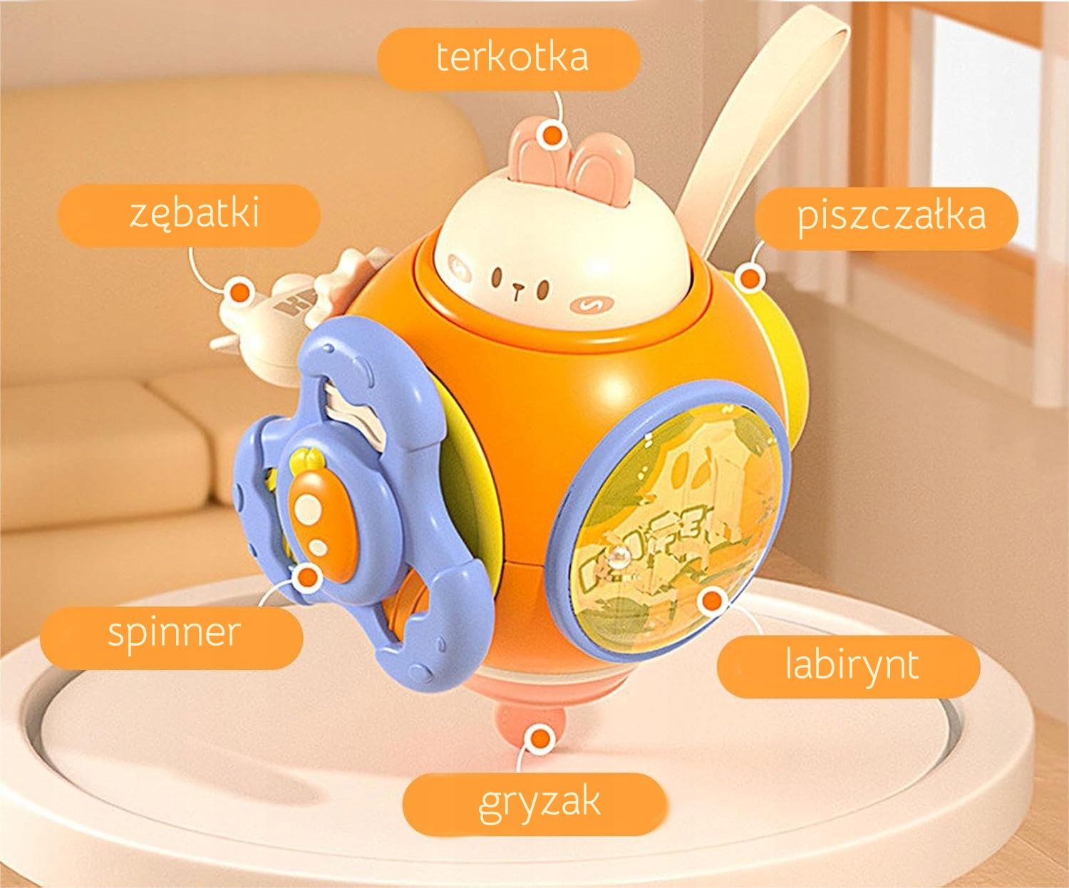 PIŁKA AKTYWNOŚCI INTERAKTYWNA ZABAWKA SENSORYCZNA 6w1 WIELOFUNKCYJNA PIŁKA