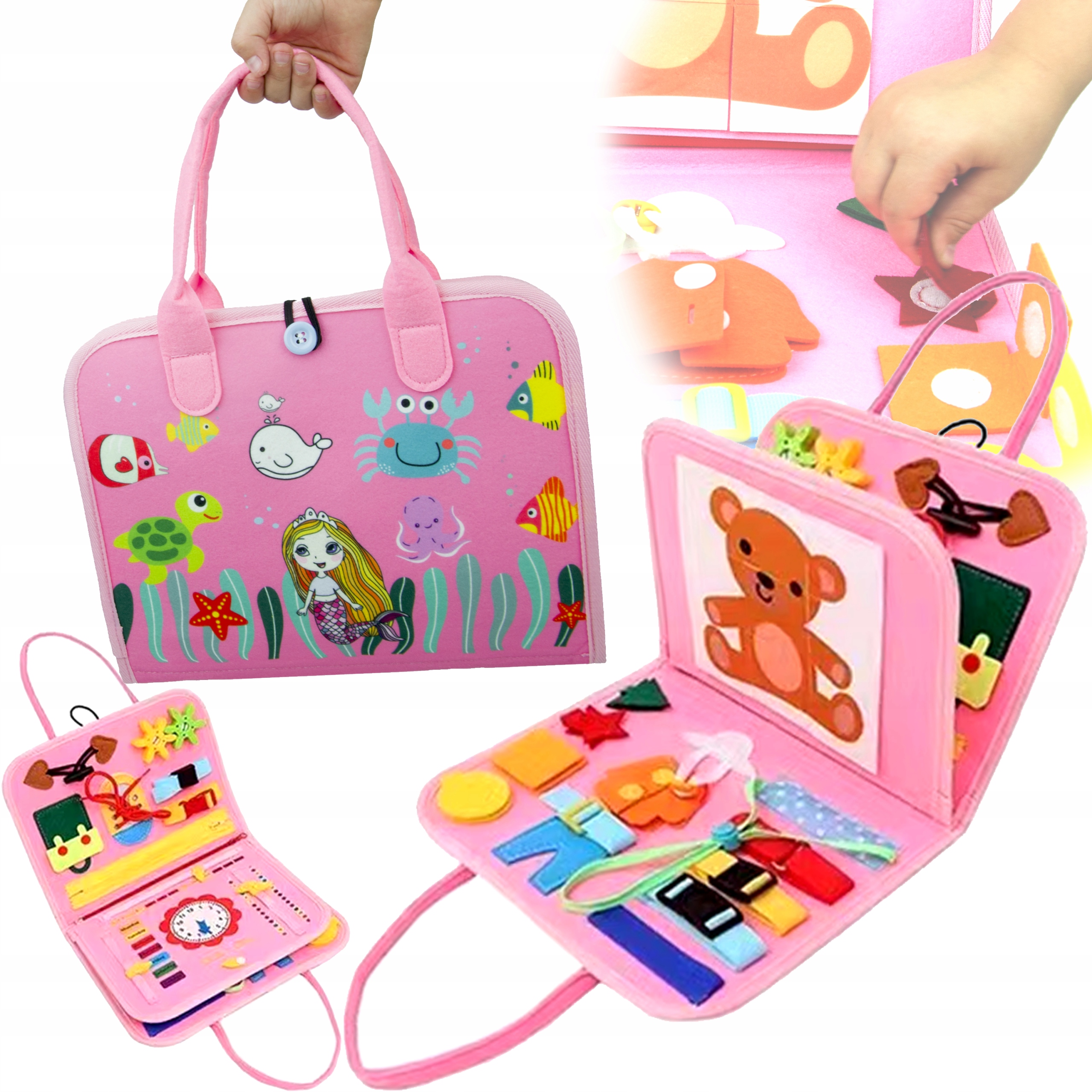 TABLICA SENSORYCZNA SYRENKA MONTESSORI MANIPULACYJNA KSIĄŻKA 3D