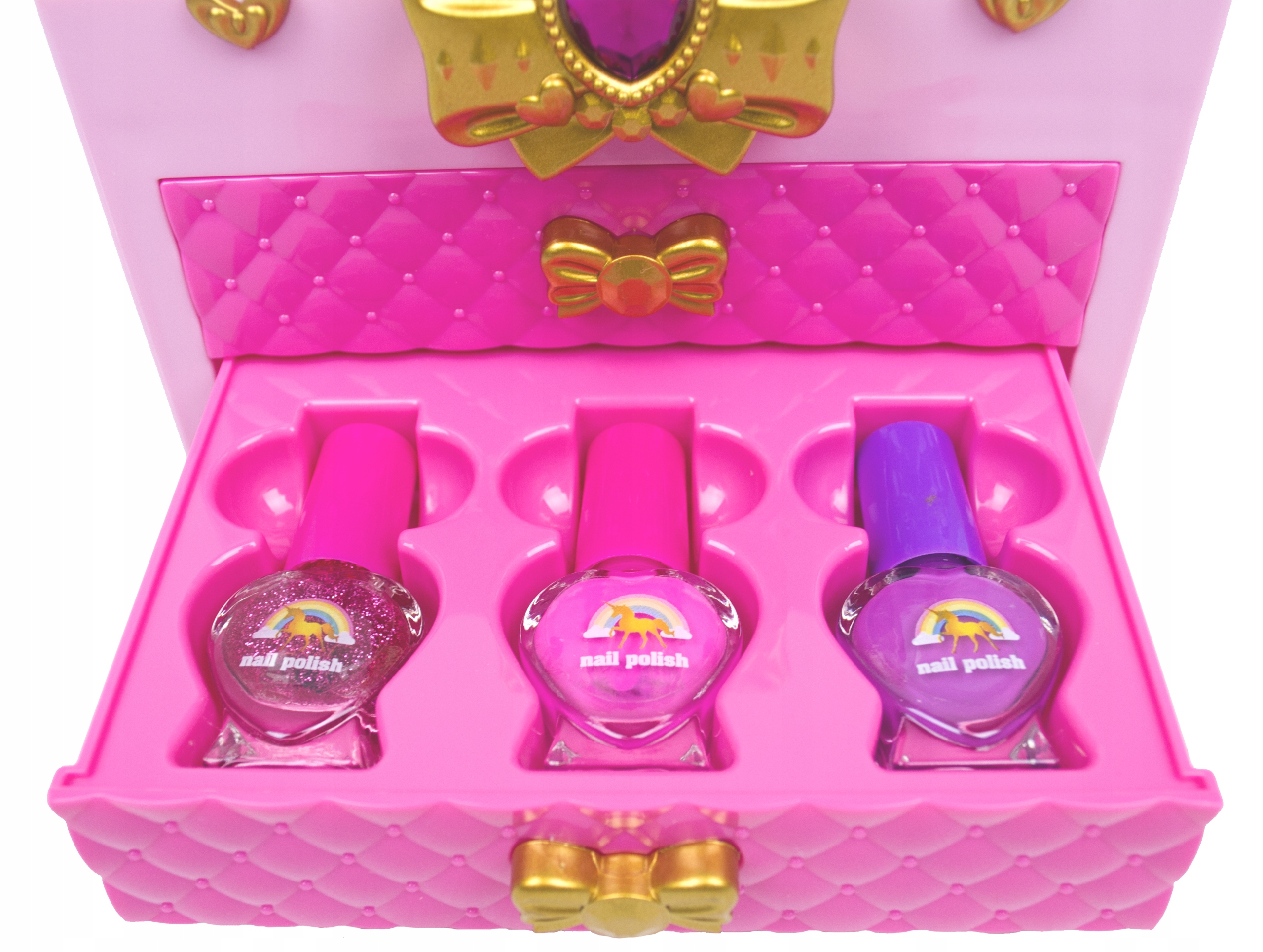 KUFEREK Z KOSMETYKAMI DO MAKIJAŻU CIENIE LAKIERY LUSTERKO