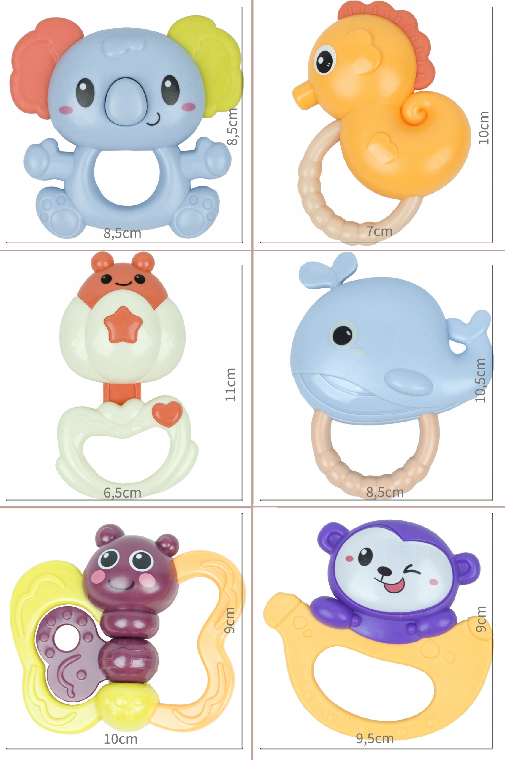 GRZECHOTKI I GRYZAKI ZWIERZĄTKA ZESTAW DLA NIEMOWLĄT 12 SZTUK W PUDEŁKU