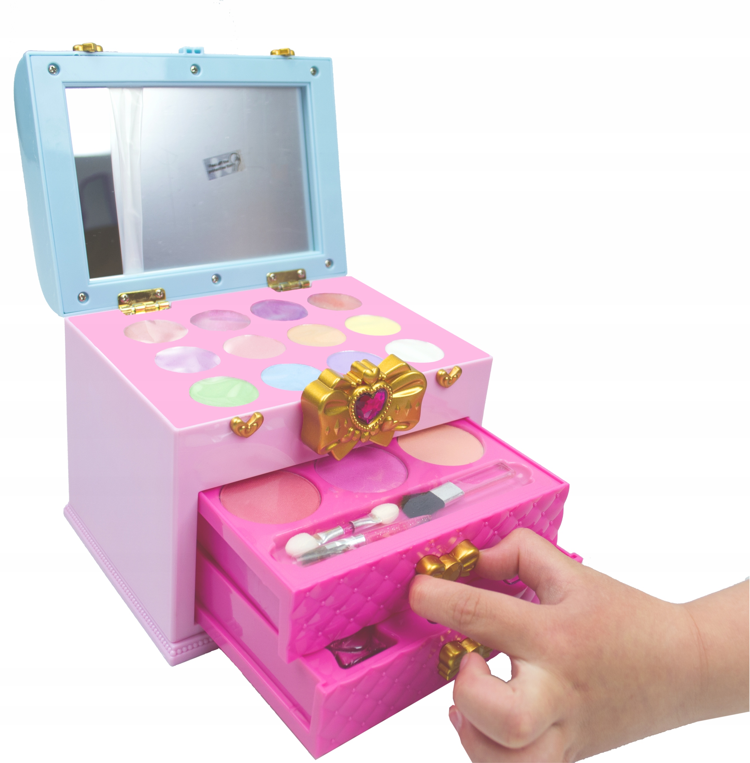 KUFEREK Z KOSMETYKAMI DO MAKIJAŻU CIENIE LAKIERY LUSTERKO