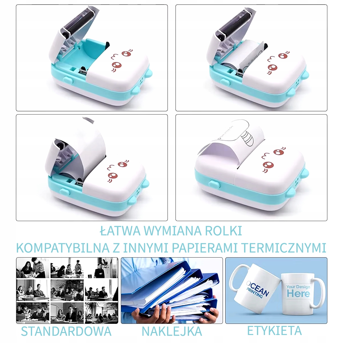 MINI DRUKARKA KOTEK DO ZDJĘĆ TERMICZNA KIESZONKOWA BEZPRZEWODOWA USB ROLKA