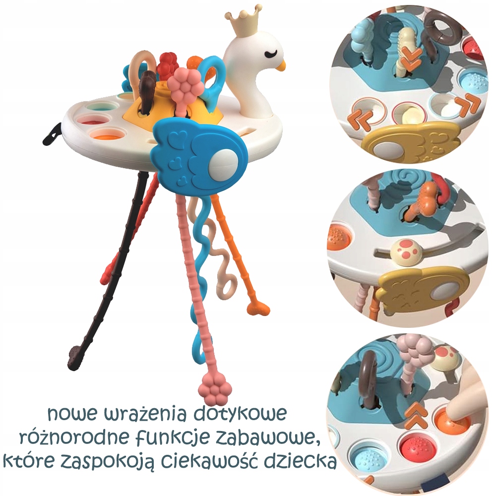 ZABAWKA SENSORYCZNA ŁABĘDŹ GRYZAK DLA NIEMOWLĄT 5W1 ZABAWKA MONTESSORI