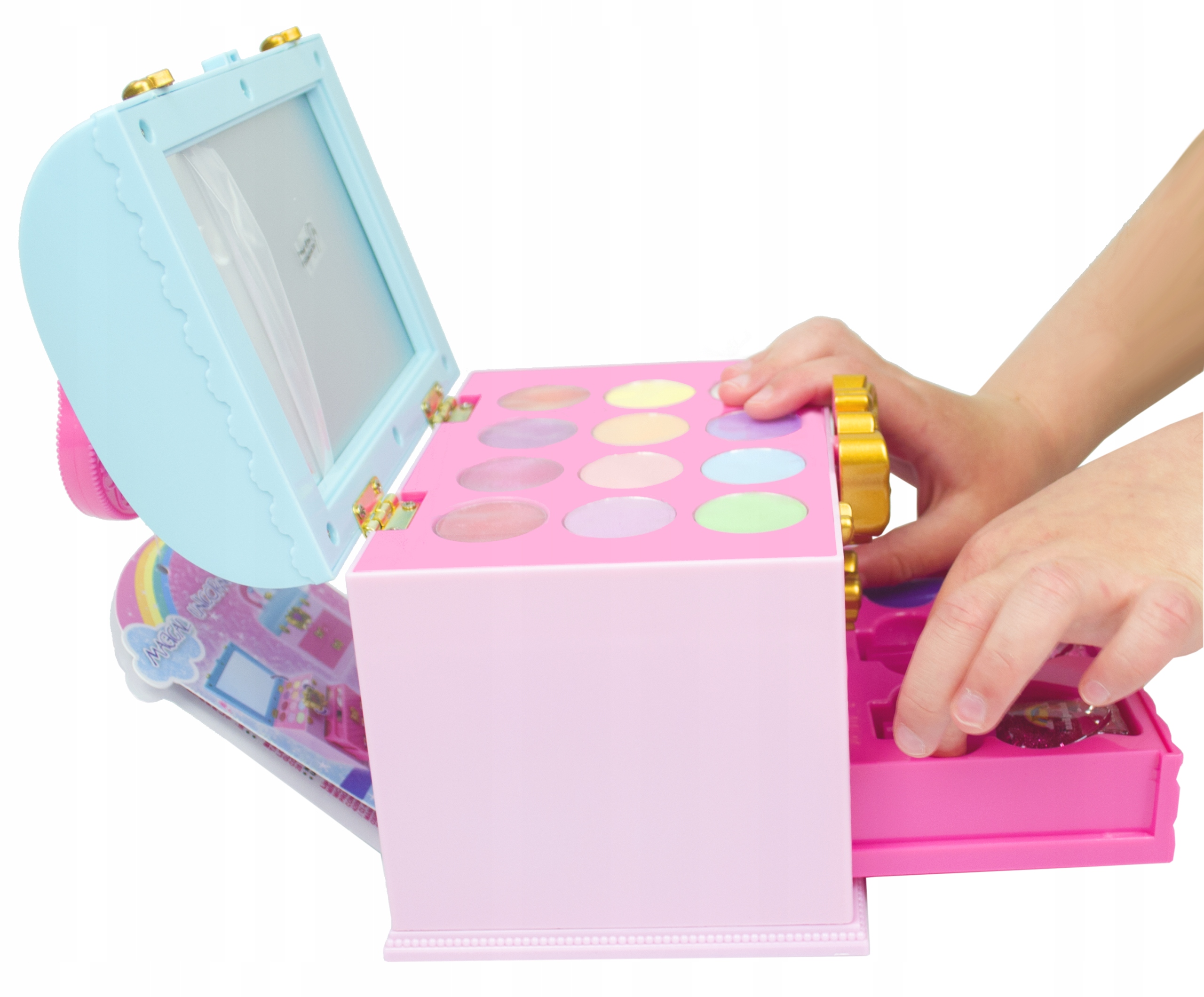 KUFEREK Z KOSMETYKAMI DO MAKIJAŻU CIENIE LAKIERY LUSTERKO