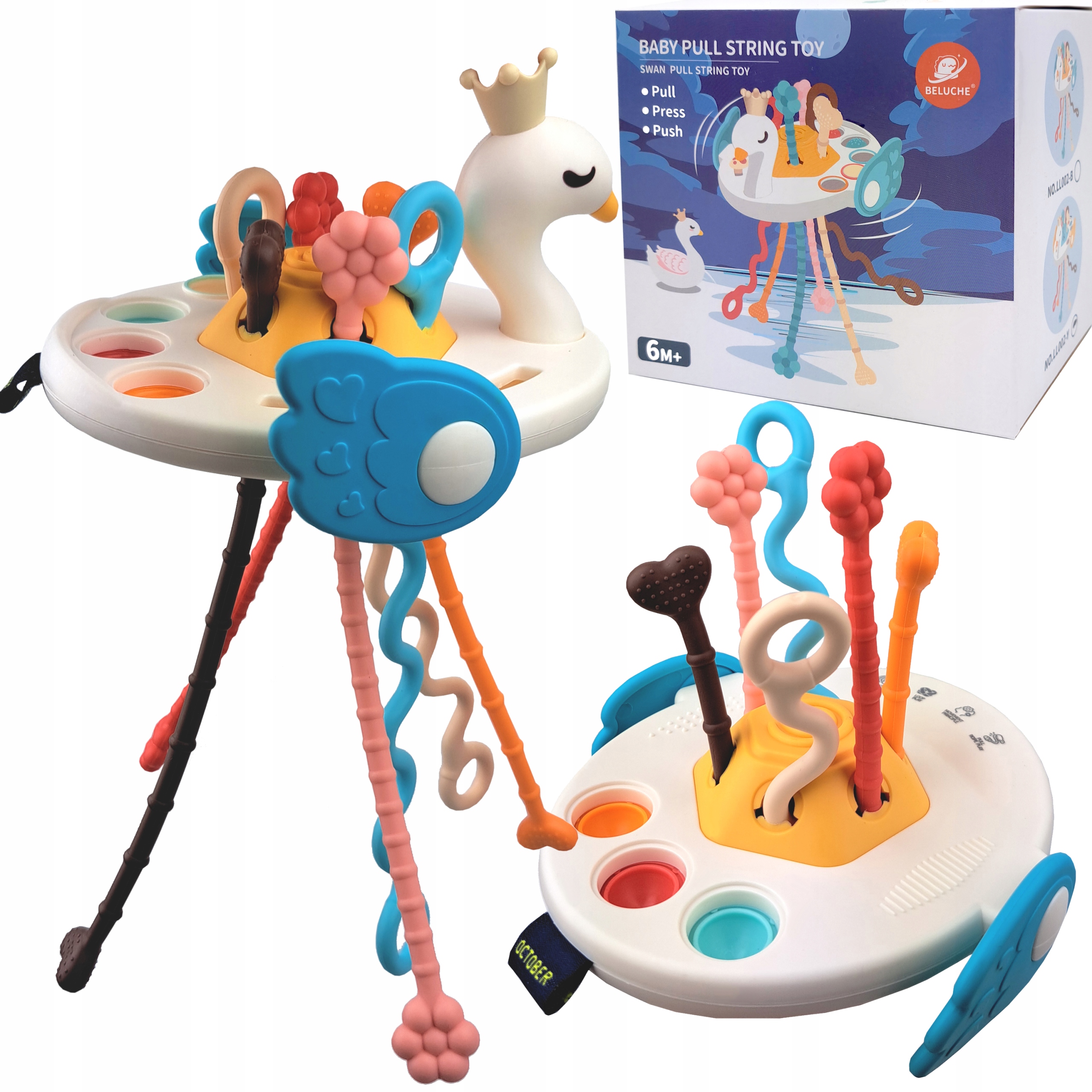 ZABAWKA SENSORYCZNA ŁABĘDŹ GRYZAK DLA NIEMOWLĄT 5W1 ZABAWKA MONTESSORI