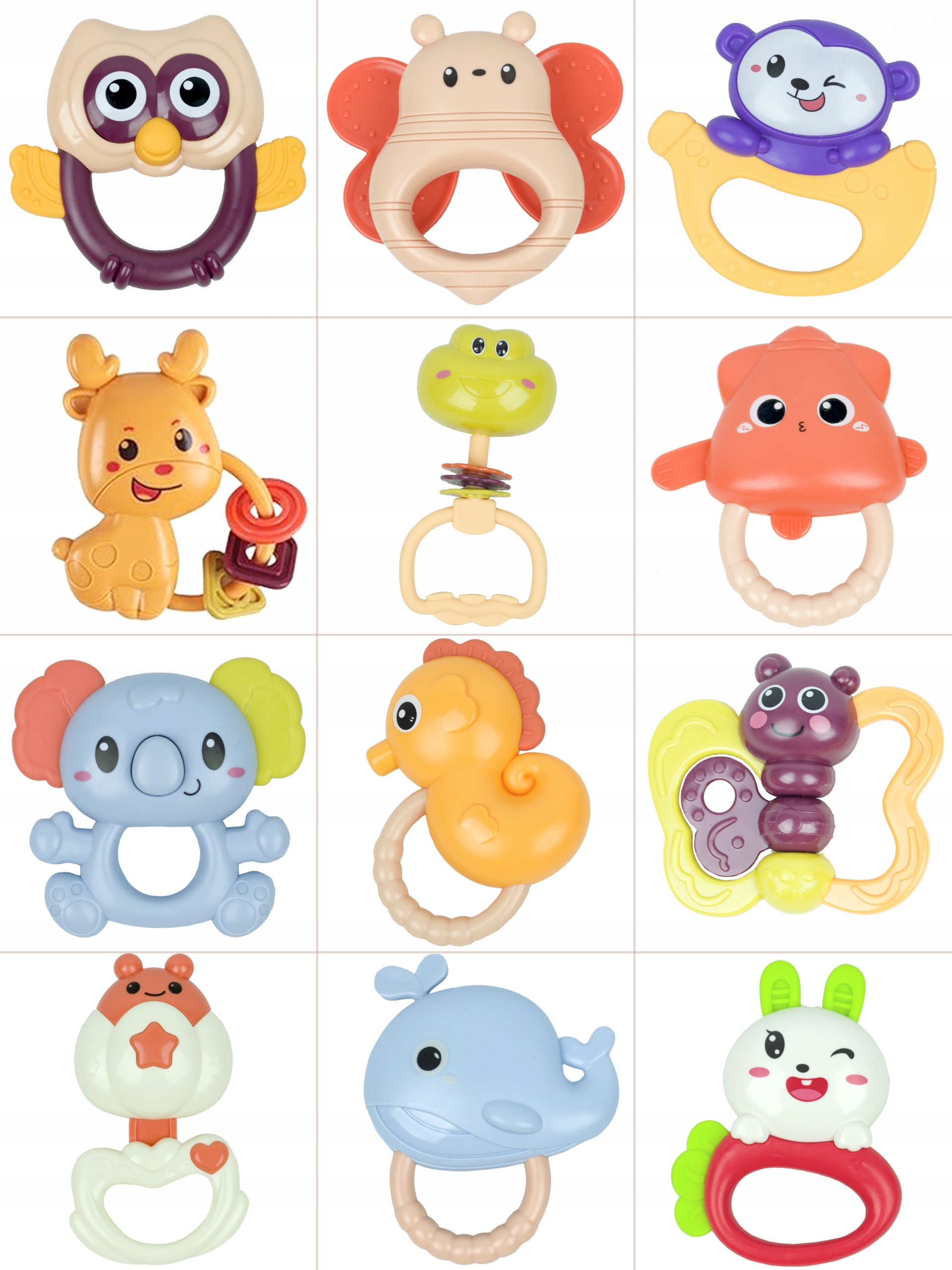 GRZECHOTKI I GRYZAKI ZWIERZĄTKA ZESTAW DLA NIEMOWLĄT 12 SZTUK W PUDEŁKU