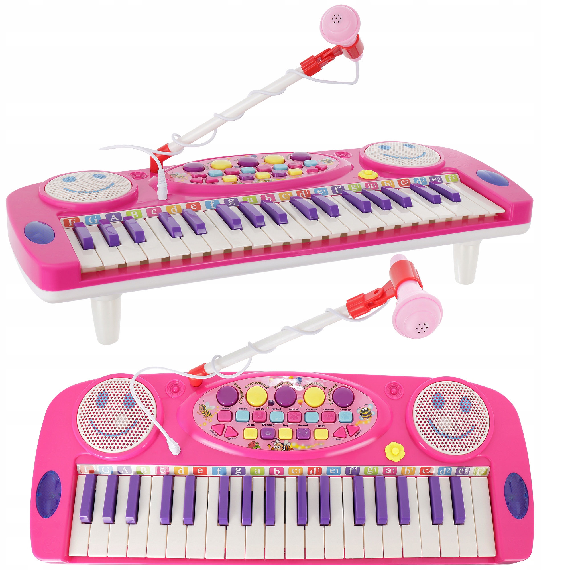 PIANINKO ORGANY RÓŻOWE MIKROFON BĘBENEK NAGRYWANIE