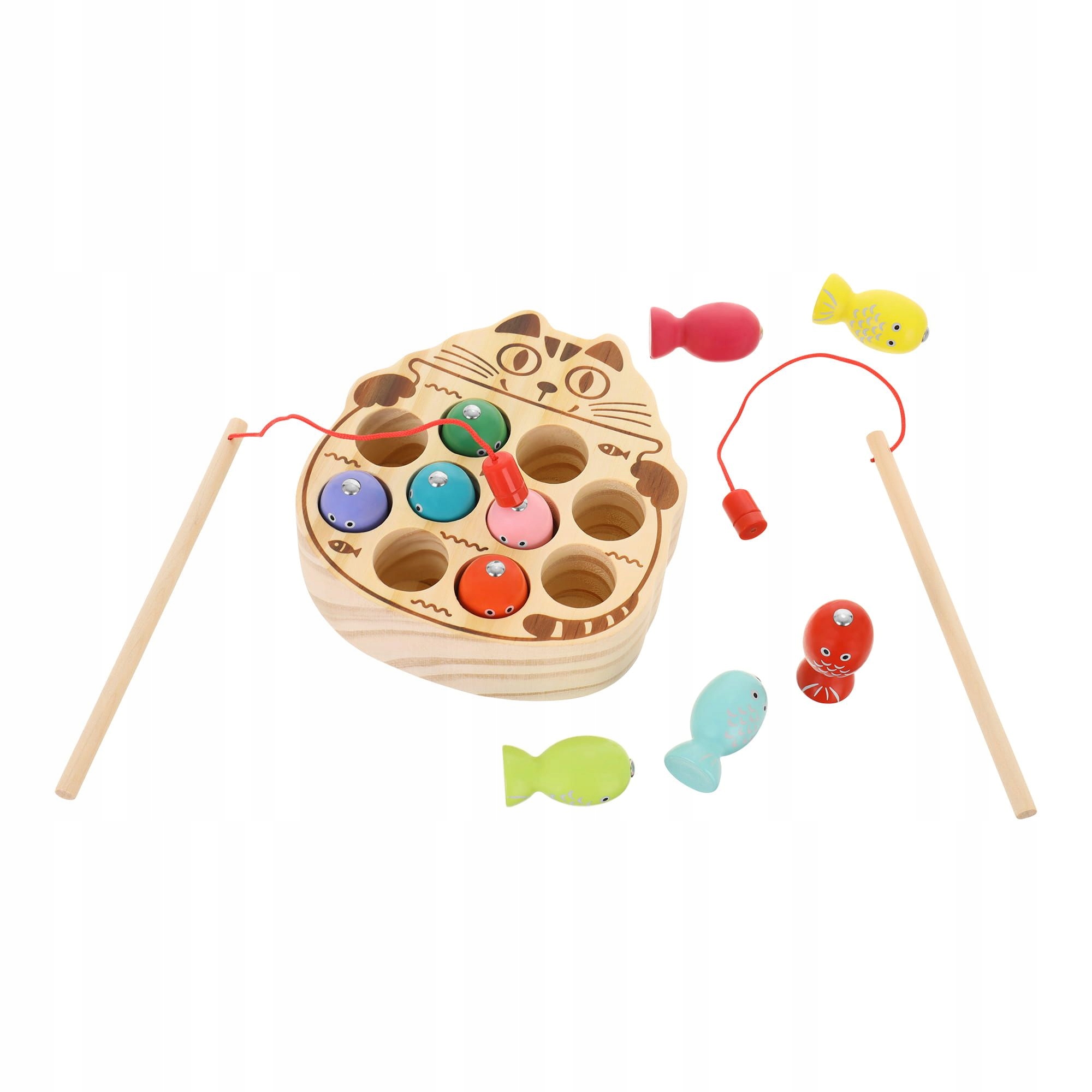 DREWNIANA GRA ZŁAP ROBACZKA KOT WĘDKA MAGNETYCZNA