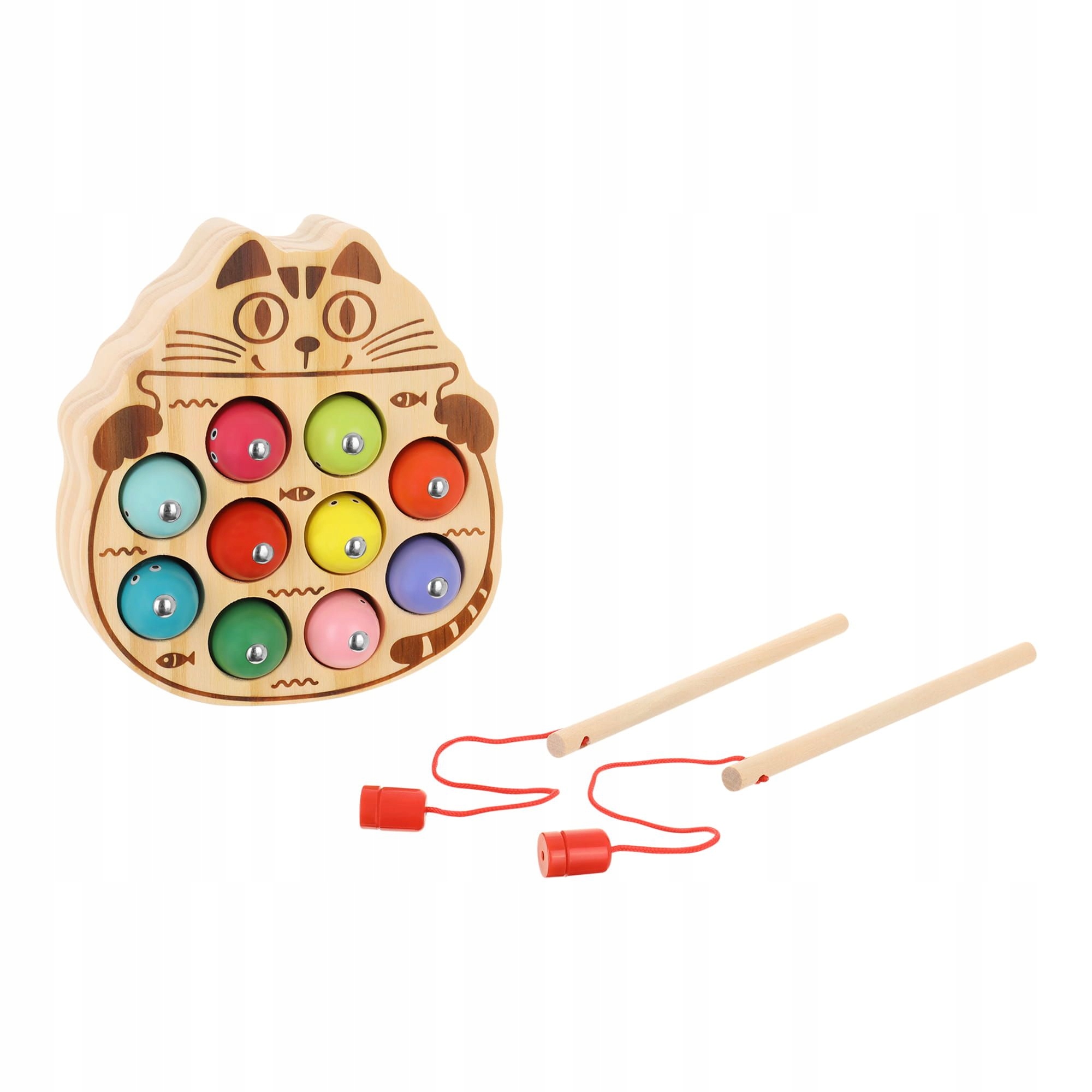 DREWNIANA GRA ZŁAP ROBACZKA KOT WĘDKA MAGNETYCZNA