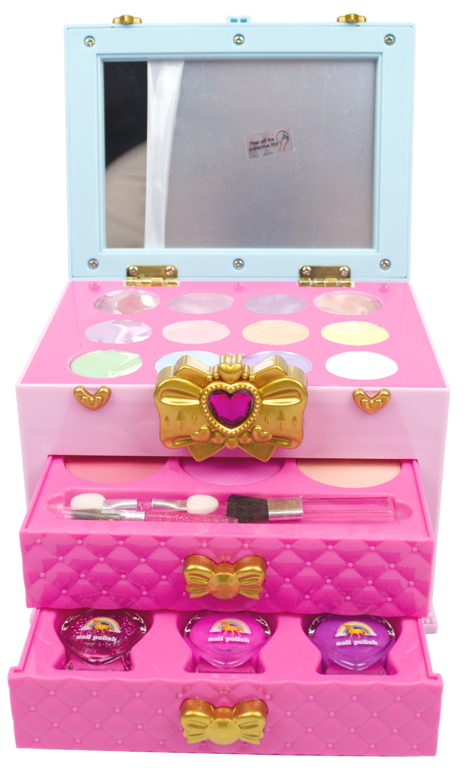 KUFEREK Z KOSMETYKAMI DO MAKIJAŻU CIENIE LAKIERY LUSTERKO