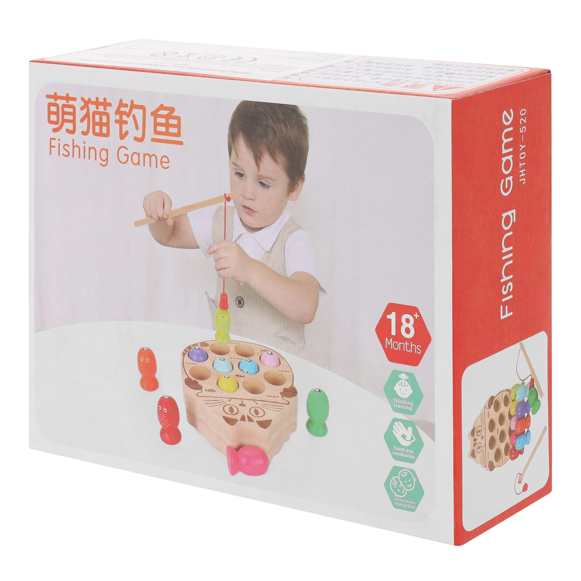 DREWNIANA GRA ZŁAP ROBACZKA KOT WĘDKA MAGNETYCZNA