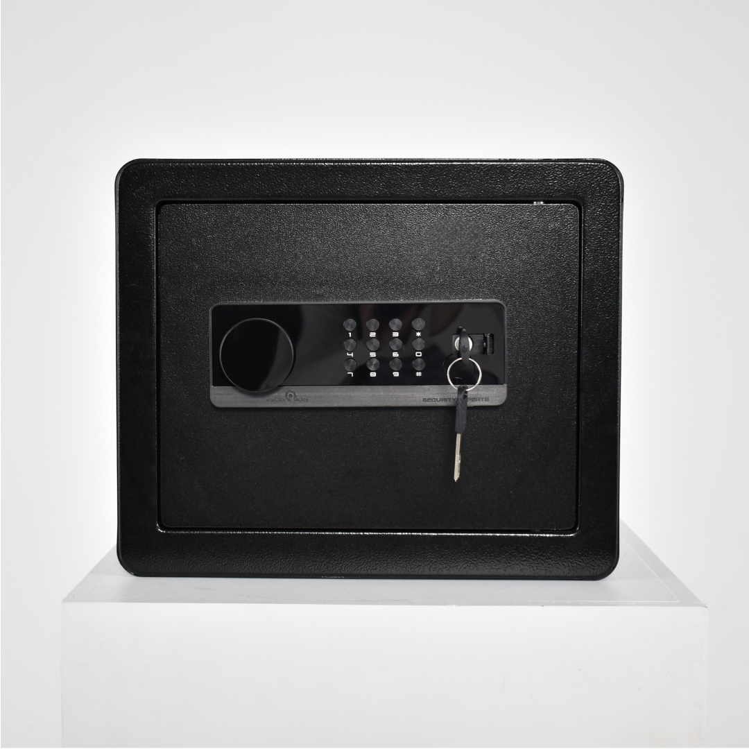 Pancerny Domowy Sejf z Zamkiem Elektronicznym i Kluczem 30x35x30 cm Czarny