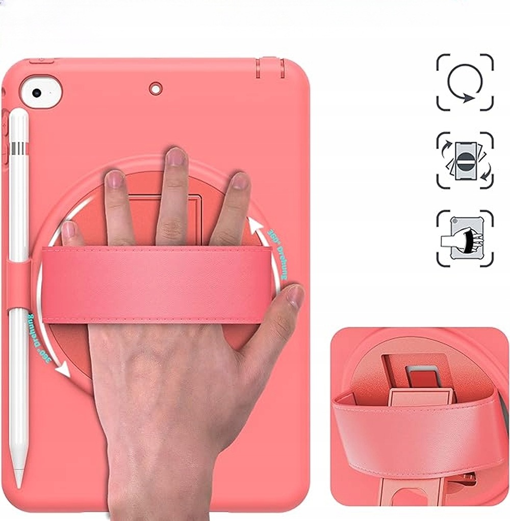 Etui do iPad Mini 5/Mini 4 7.9" z Podstawką i Miejscem na Rysik Różowy