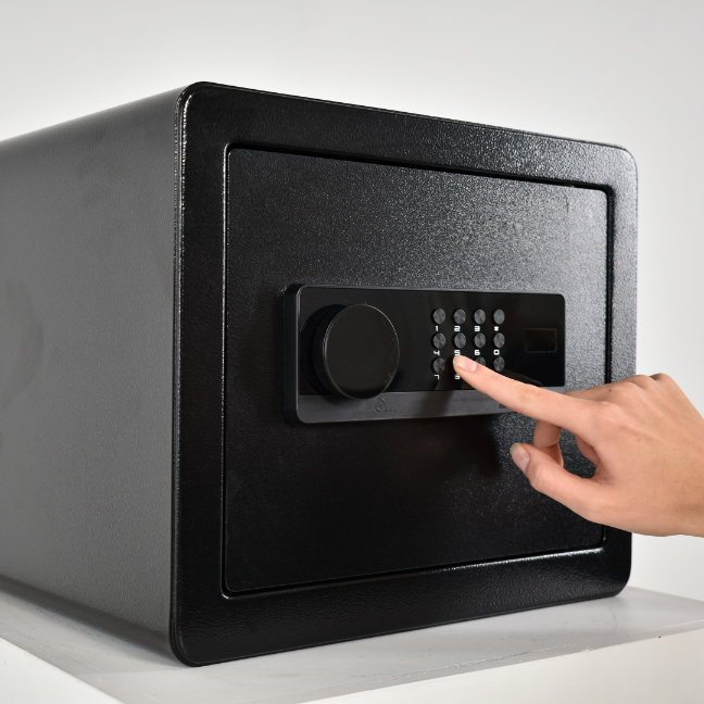 Pancerny Domowy Sejf z Zamkiem Elektronicznym i Kluczem 30x35x30 cm Czarny