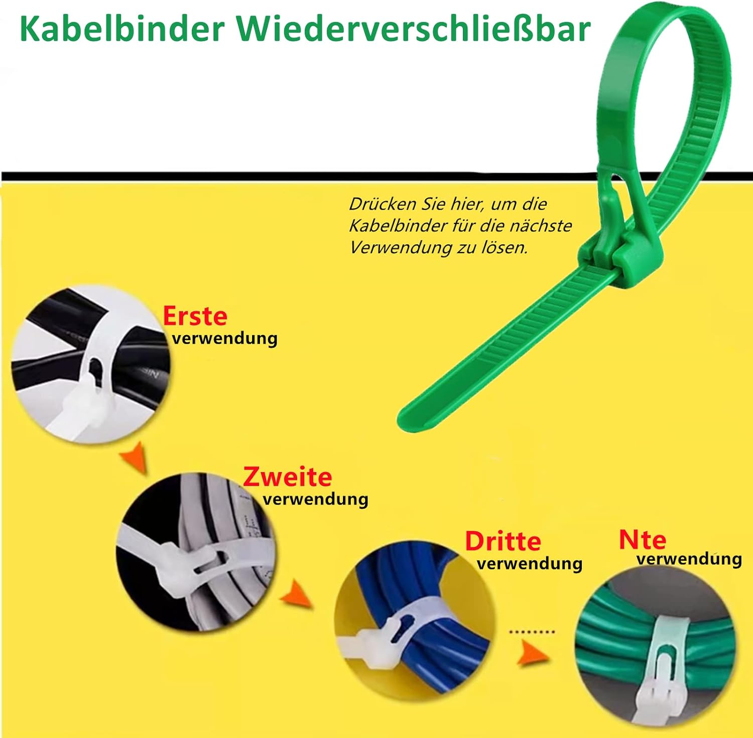 Zestaw Trytytek Wytrzymałe Zielone 100 szt 20 x 4.8 cm