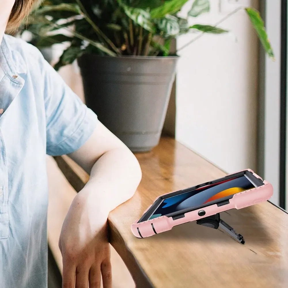 Etui do iPad 9/8/7 10.2” Pancerne z Obrotową Podstawką Różowe