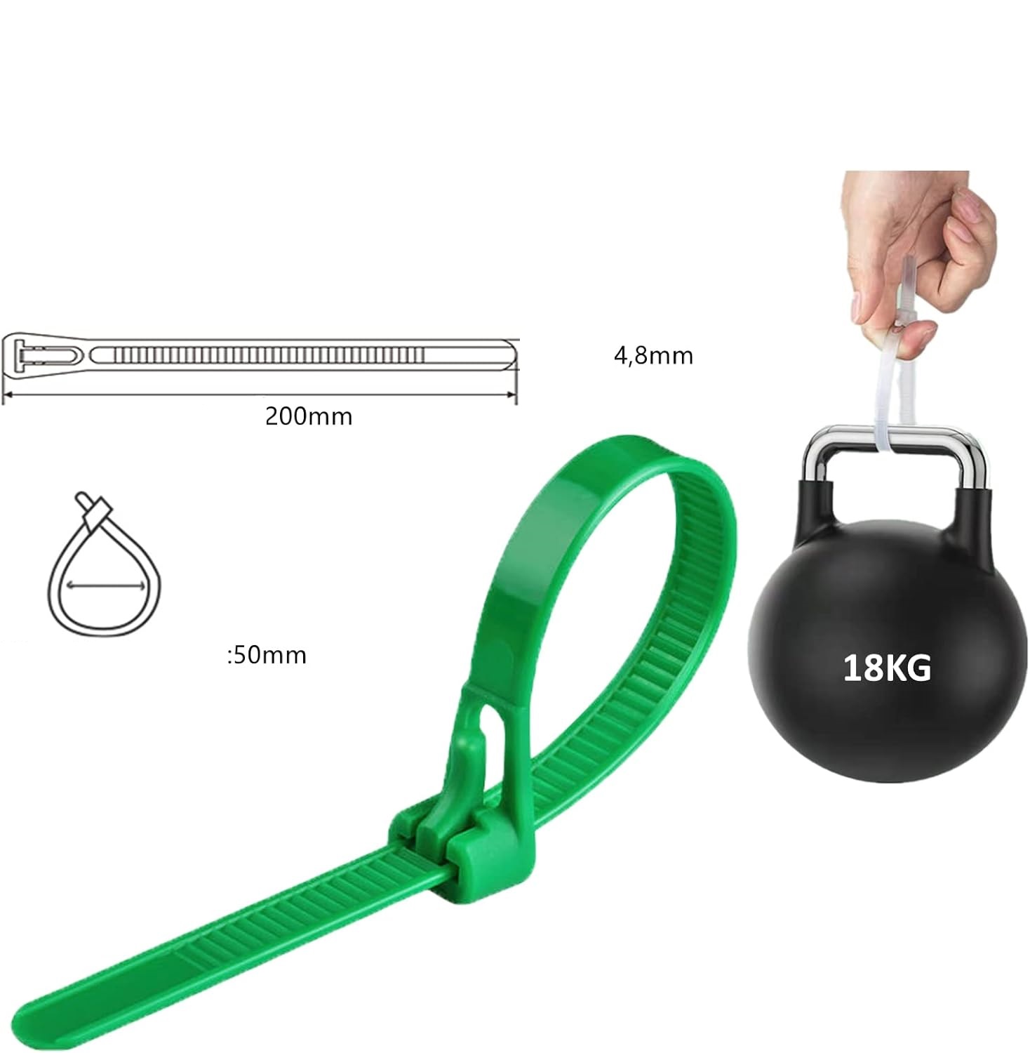 Zestaw Trytytek Wytrzymałe Zielone 100 szt 20 x 4.8 cm