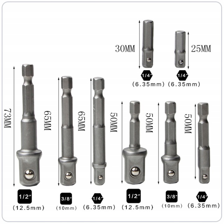 REDUKCJE ADAPTERY DO WKRĘTARKI NASADKI 1/4 3/8 1/2 PRZEJŚCIÓWKI SERWISOWE