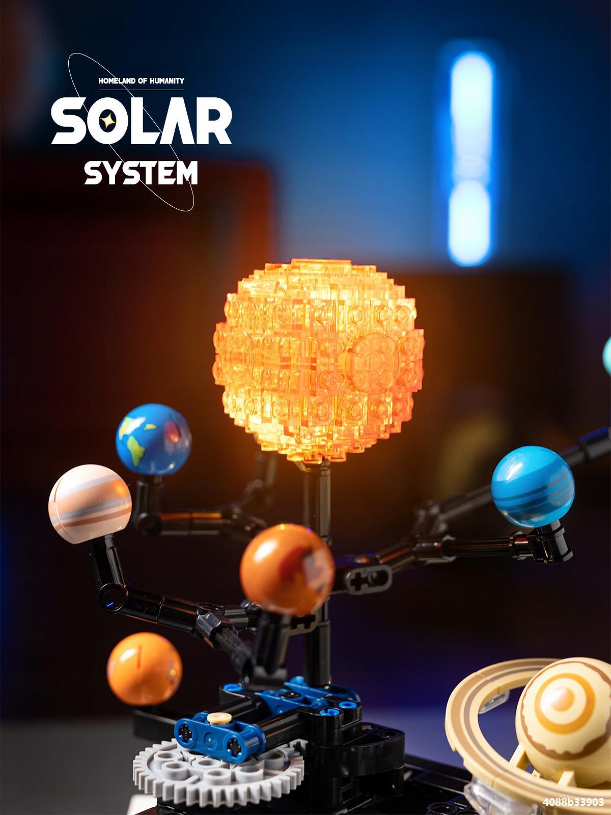 Klocki KONSTRUKCYJNE Ruchomy UKŁAD SŁONECZNY ZIEMIA SŁOŃCE KOSMOS LED