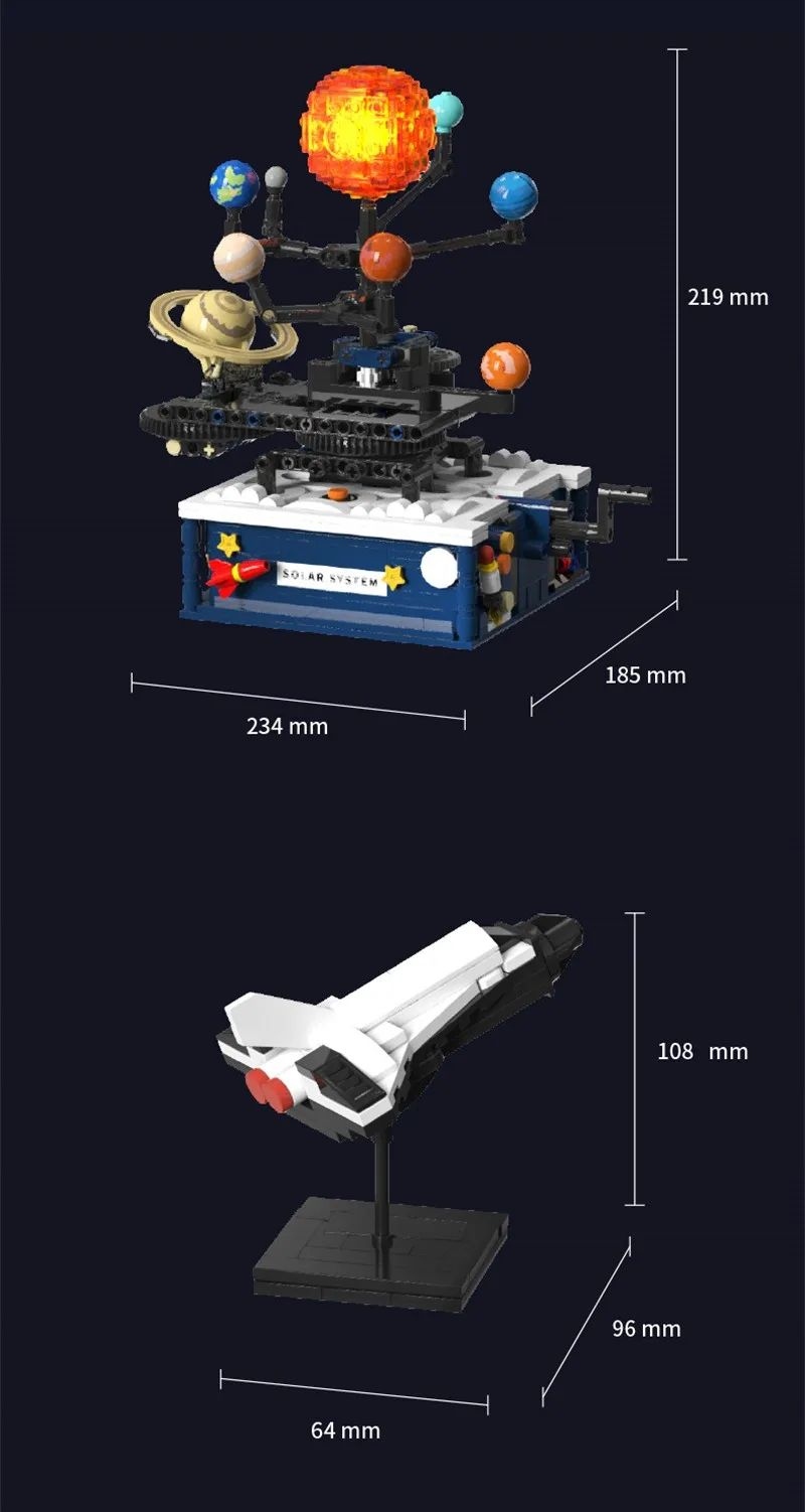 Klocki KONSTRUKCYJNE Ruchomy UKŁAD SŁONECZNY ZIEMIA SŁOŃCE KOSMOS LED