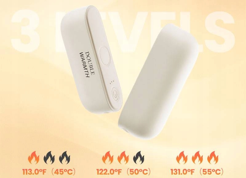 Elektryczne OGRZEWACZE DO RĄK x2 3000mAh 20h PODWÓJNE USB 3 POZIOMY CZARNE