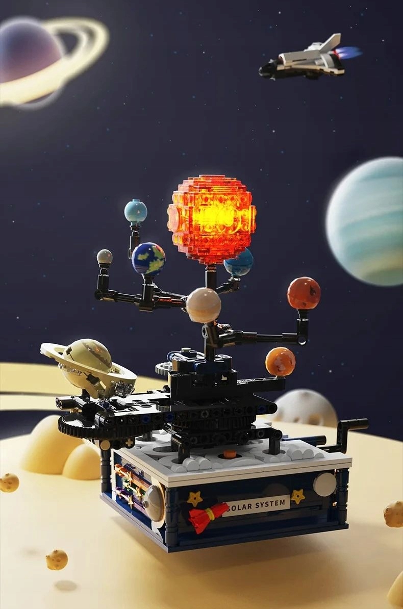 Klocki KONSTRUKCYJNE Ruchomy UKŁAD SŁONECZNY ZIEMIA SŁOŃCE KOSMOS LED