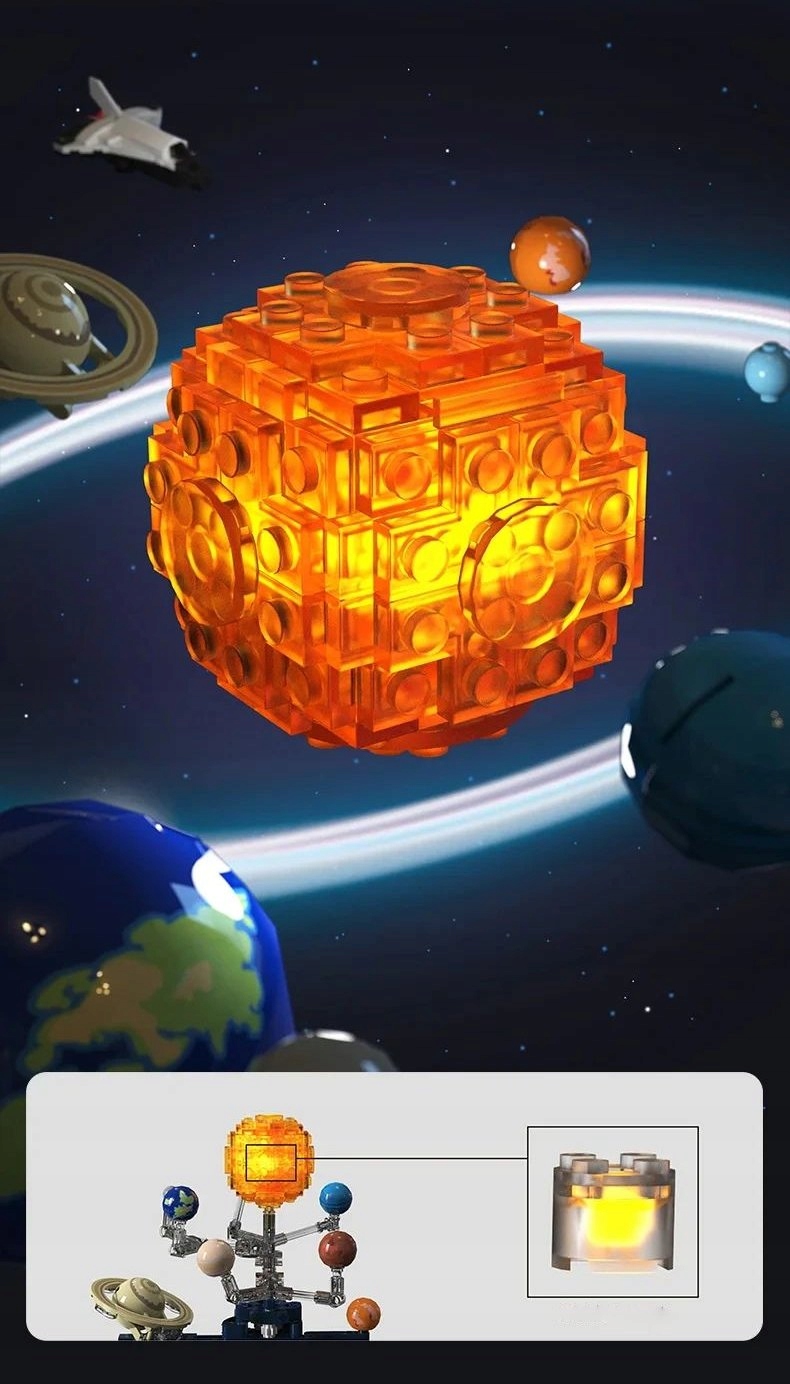 Klocki KONSTRUKCYJNE Ruchomy UKŁAD SŁONECZNY ZIEMIA SŁOŃCE KOSMOS LED