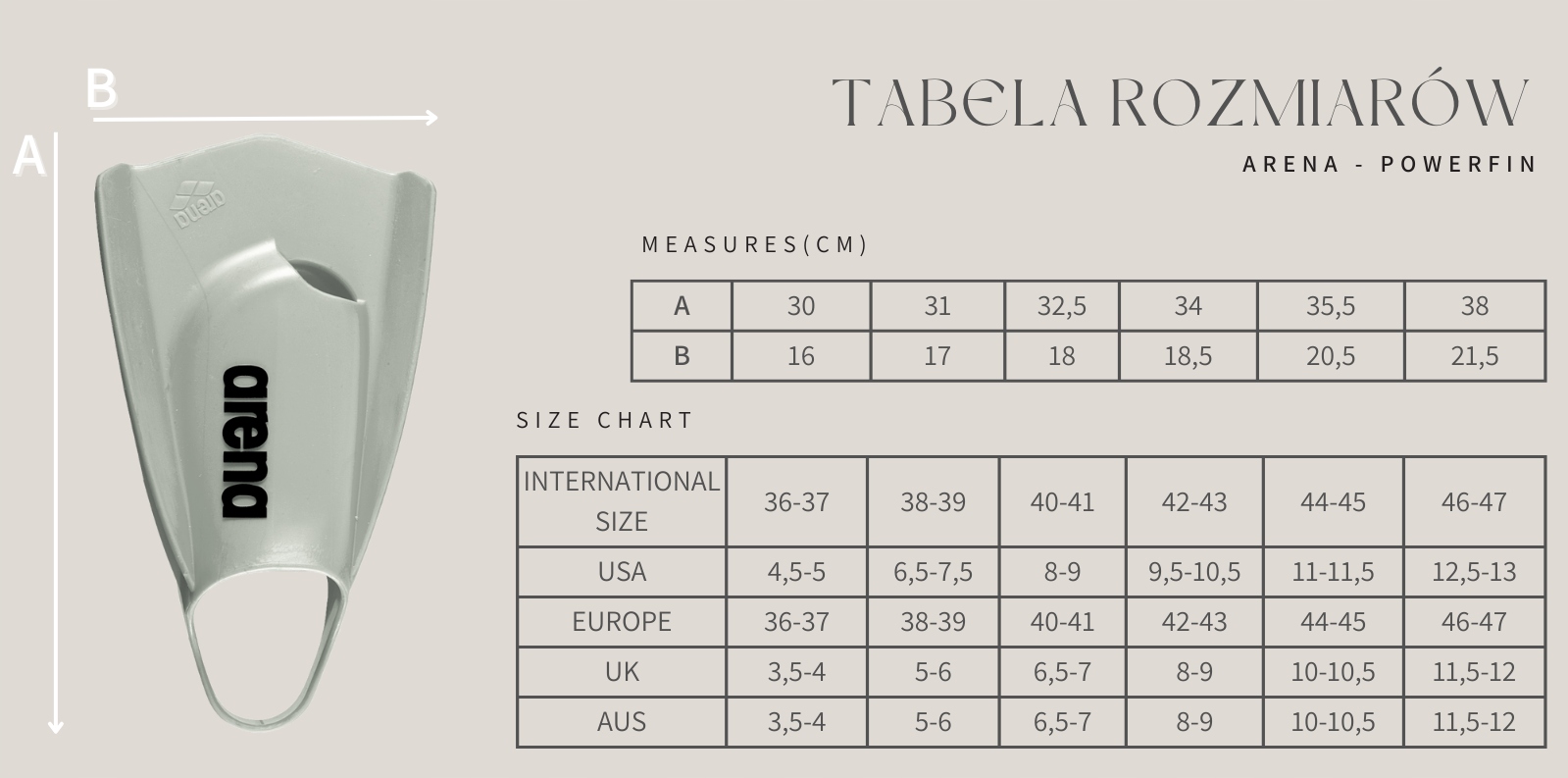 Krótkie płetwy treningowe basen unisex pływanie Powerfin Pro II Arena 40-41