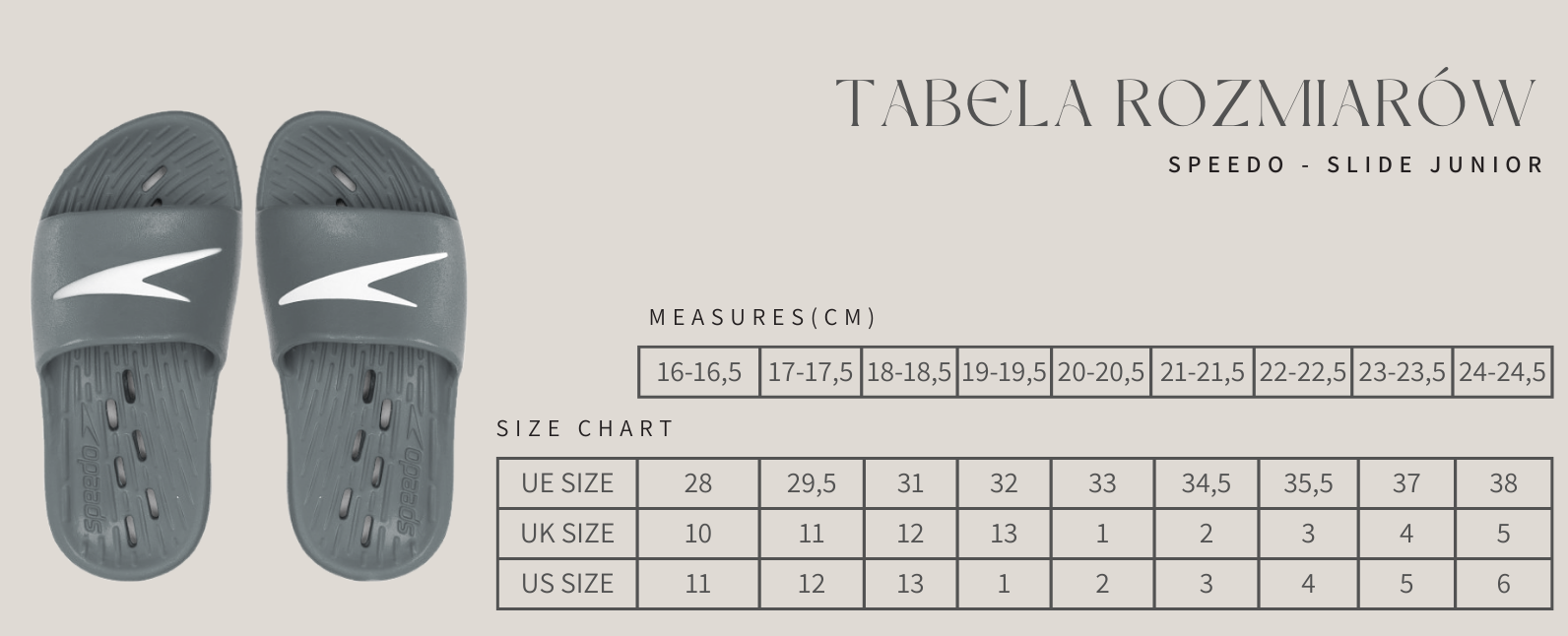 Klapki basenowe antypoślizgowe dla dzieci Speedo Slides rozmiar 34,5