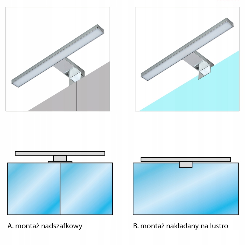 KINKIET ŁAZIENKOWY 2W1 LED 7W NAD LUSTRO NA SZAFKĘ 30CM CHROM IP44 230V 2 aa0ef028a384554379200eb00ebf3e33