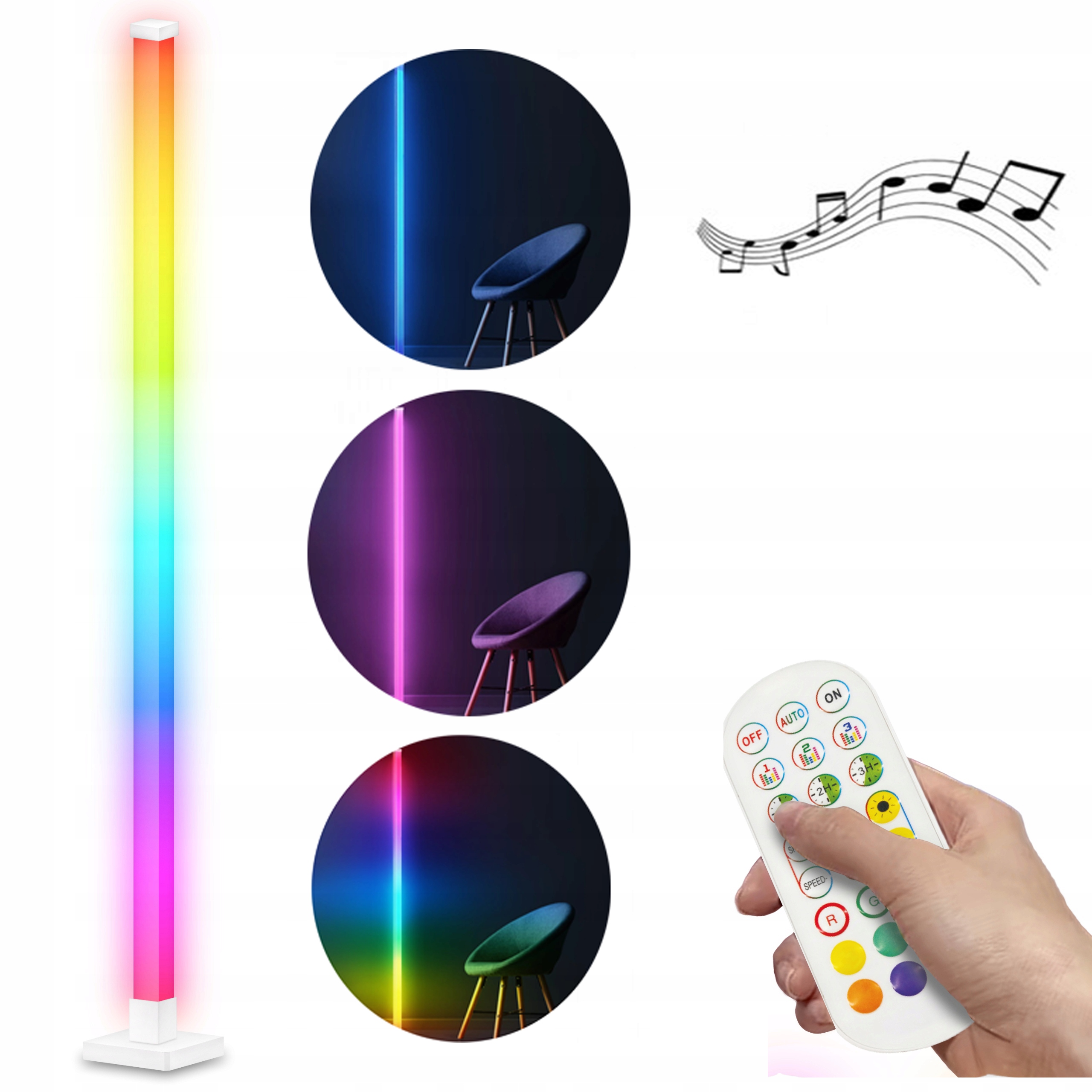LAMPA PODŁOGOWA RGB KOLOROWA STOJACA BIAŁA PILOT LAMPA MUZYCZNA 5W 1 dbdd27e241d4b41f73b6ee2cca62a9c2
