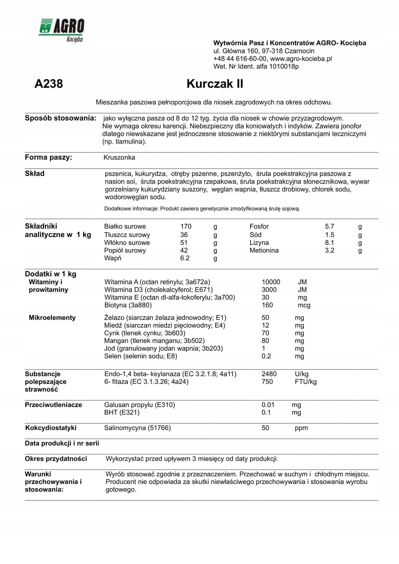Pasza Kurczak II 25kg Linia Przyzagrodowa 8-12 tyg