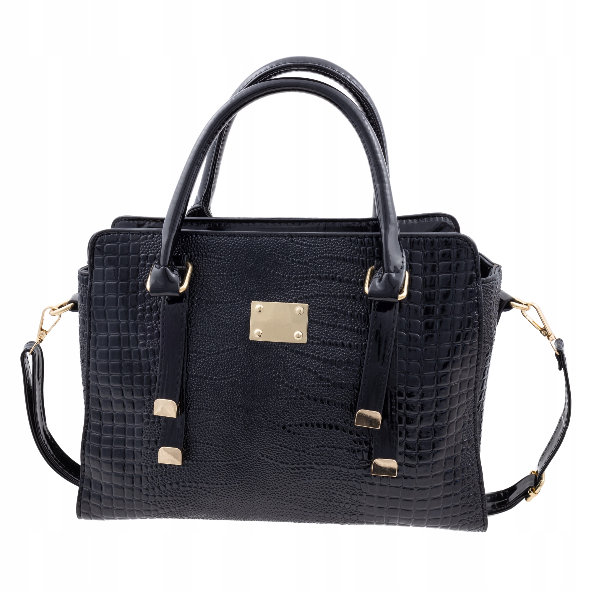 Elegante Damen Handtasche mit Krokodil Schlangenmuster Schwarz