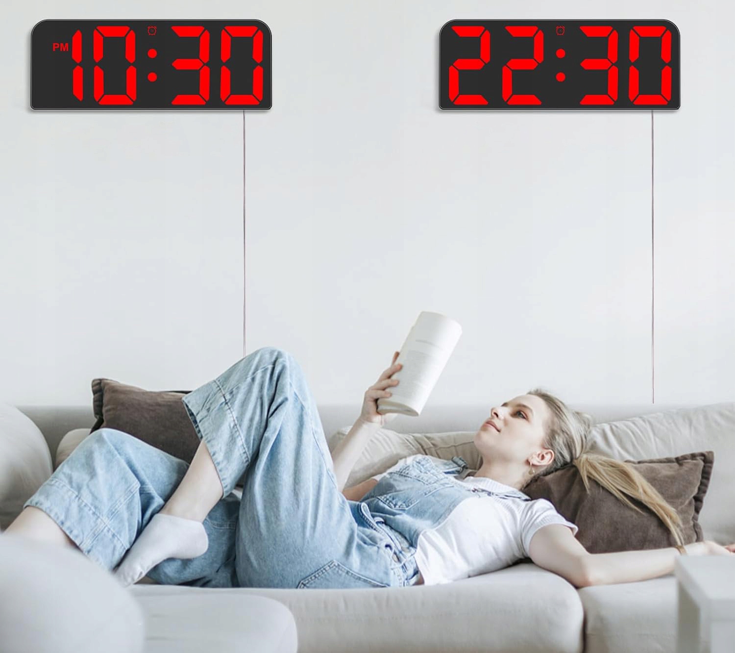 ZEGAR ŚCIENNY BUDZIK Z PILOTEM CYFROWY ZEGAREK Z ALARM TERMOMETR DUŻE CYFRY