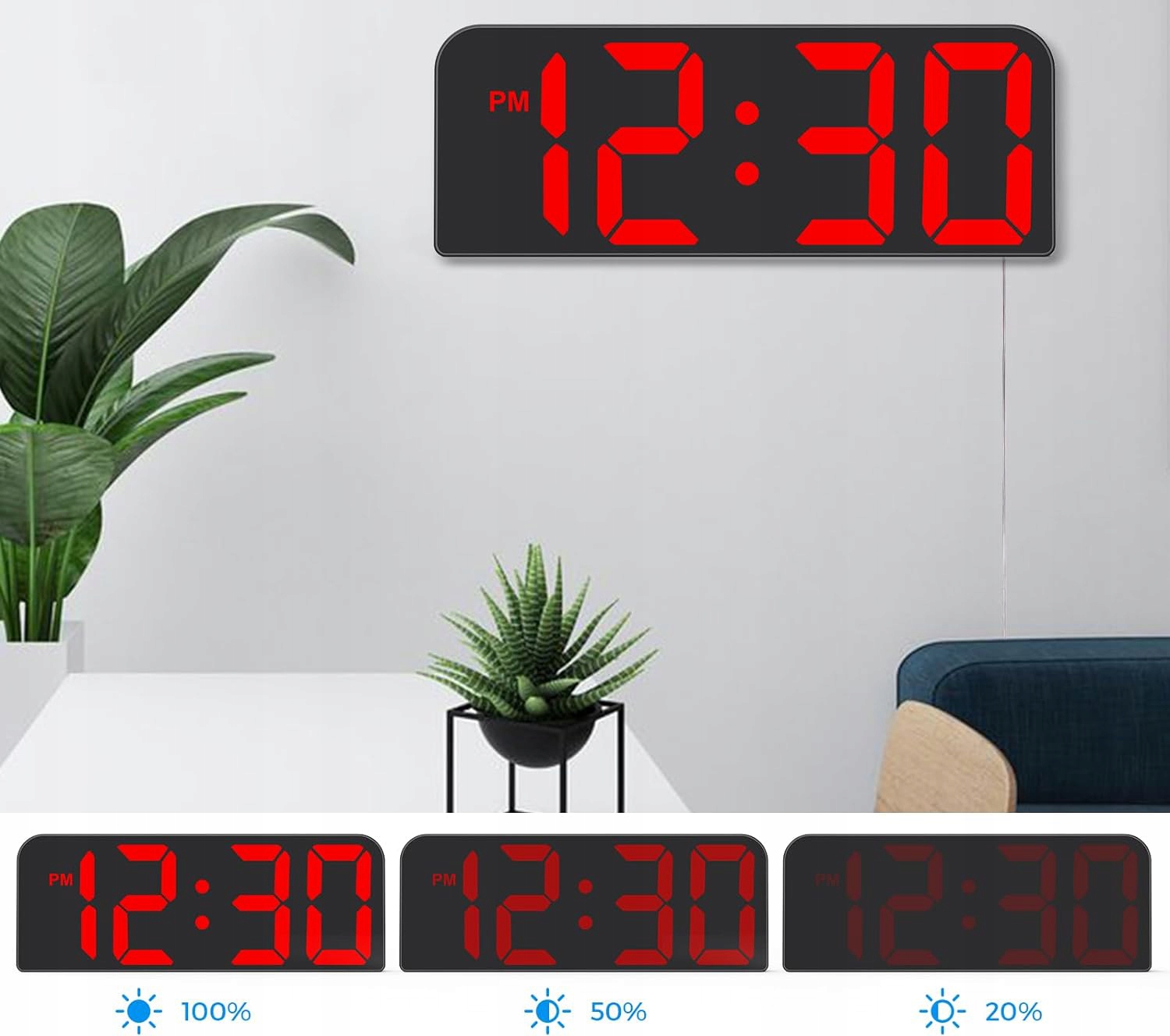 ZEGAR ŚCIENNY BUDZIK Z PILOTEM CYFROWY ZEGAREK Z ALARM TERMOMETR DUŻE CYFRY