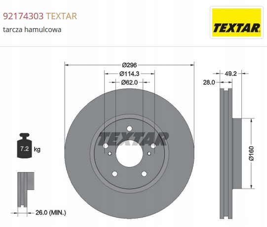 hamulce przód 296mm lexus IS 2013 2014-2018 Textar