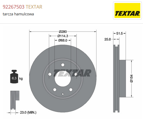 hamulce przód Mazda CX-3 TEXTAR 280mm
