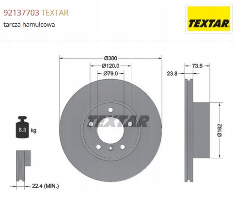 tarcze i klocki przód BMW 1 E87 3 E90 TEXTAR OE