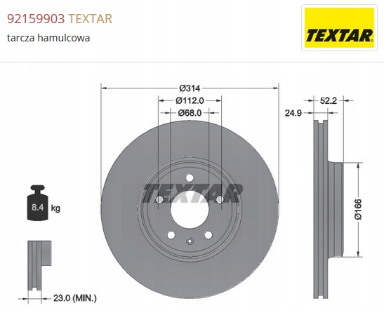 tarcze hamulcowe przód A4 A5 08- TEXTAR PRO 2x