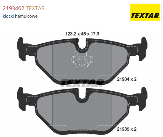 TEXTAR KLOCKI TYŁ + CZUJNIK BMW 3 E46 Z4 oryginał