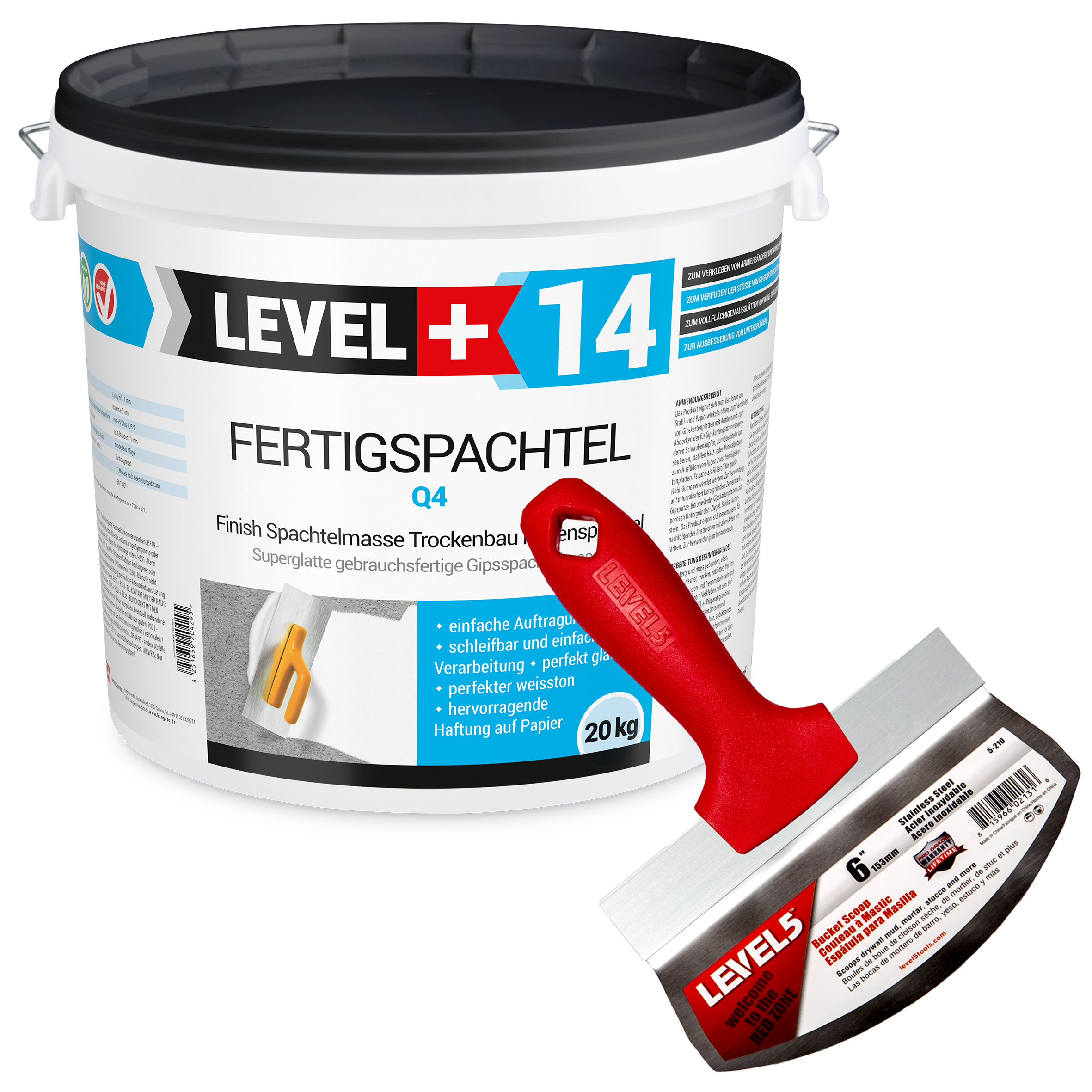 Zestaw Gładź szpachlowa Gotowa 20kg + Skrobak Wybierak LEVEL5 5-210