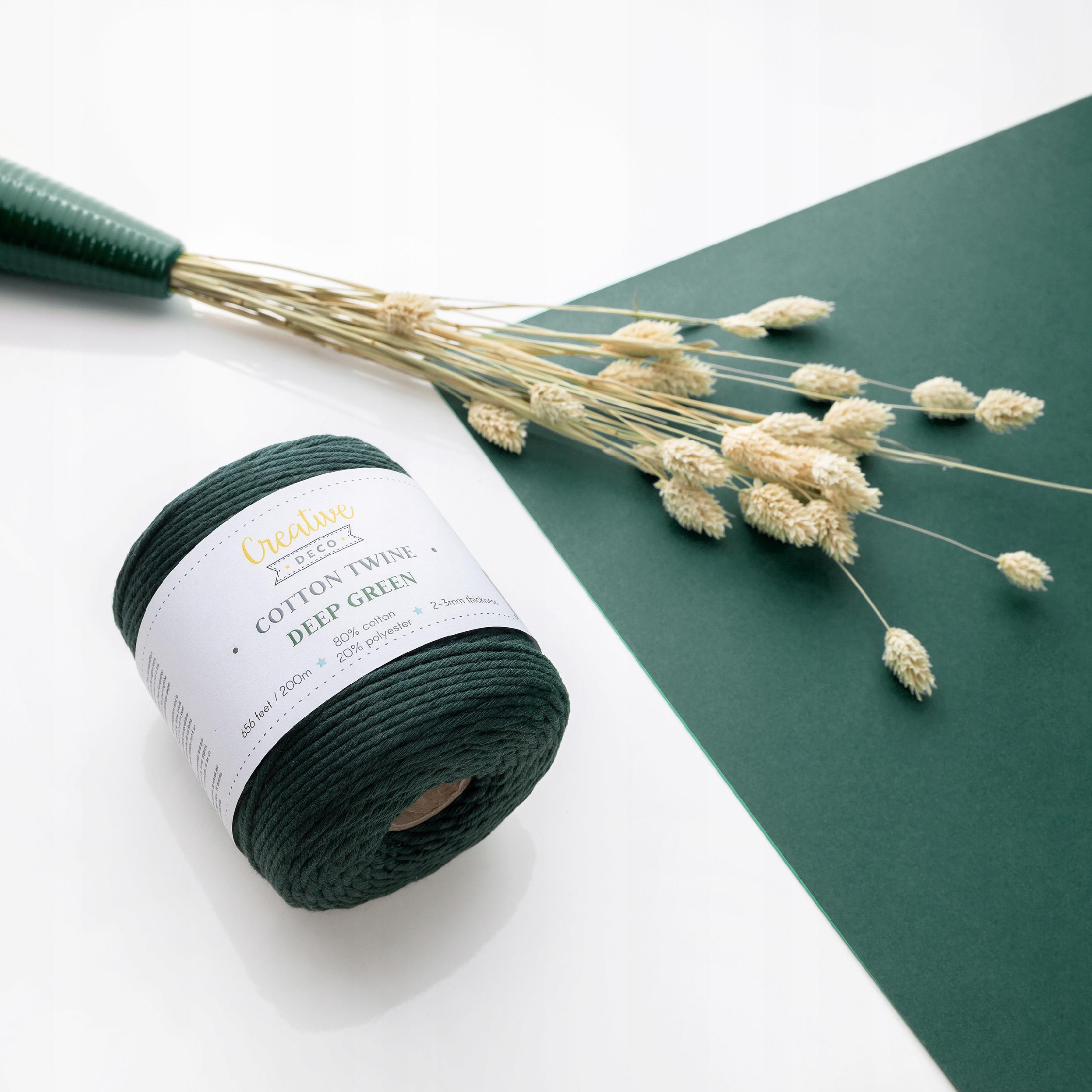 Sznurek do makramy bawełniany 3mm 200m zielony